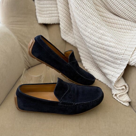 Auth GUCCI Men's Iconic Horsebit Navy Suede Leather Driving Loafers - Picture 3 of 7